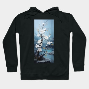 Landscape art of a tree blossoming with white flowers Hoodie